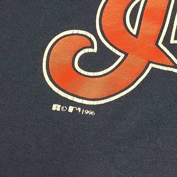 Vtg 90s Russell Athletic Cleveland Indians Navy Blue V-Neck T-Shirt Size Large - Picture 3 of 9